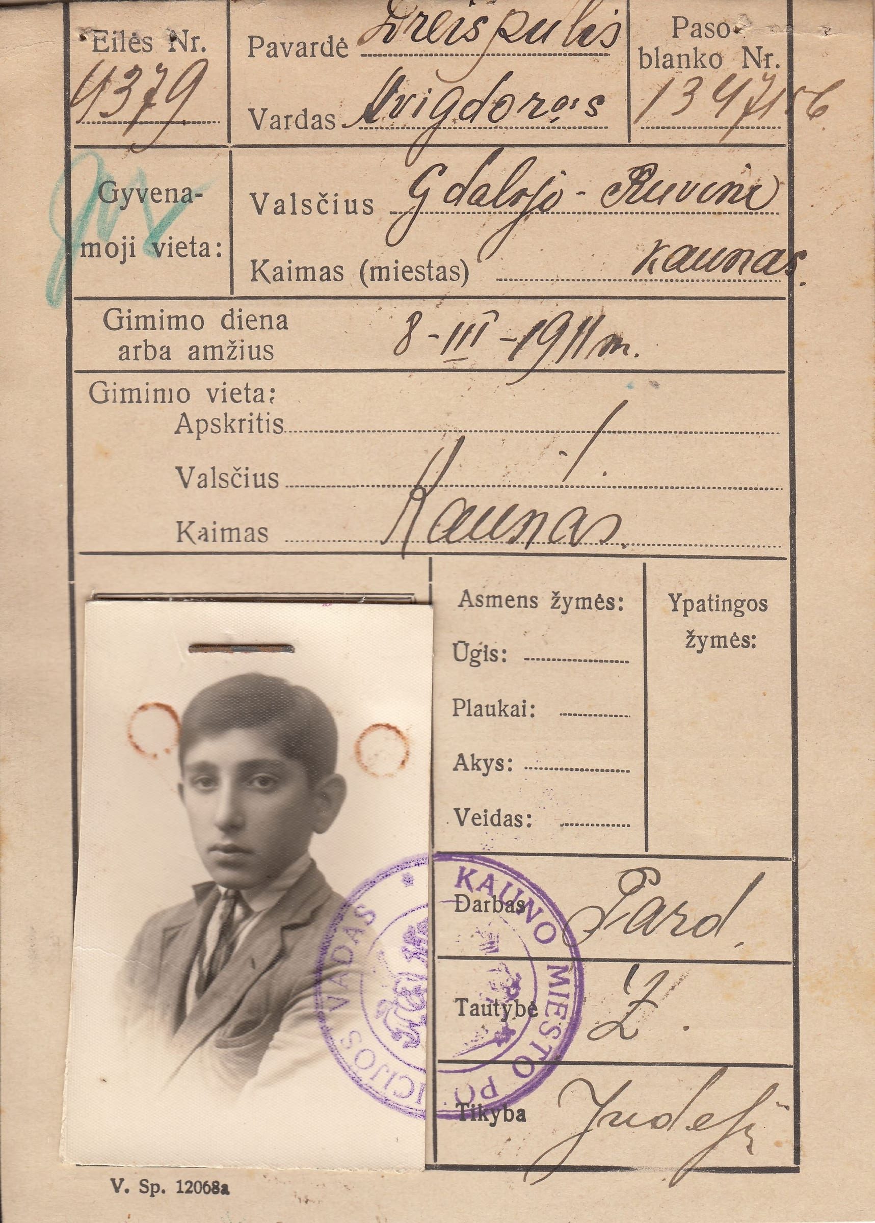 Avigdor Dreispulis Passport application 1928