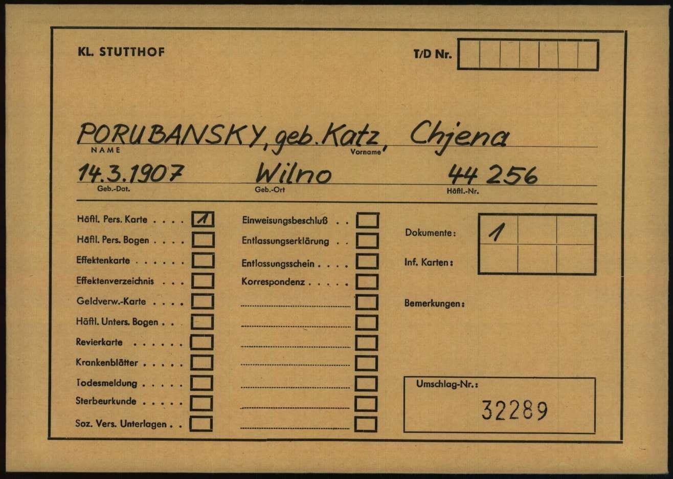 Personal file of PORUBANSKY, CHJENA-001