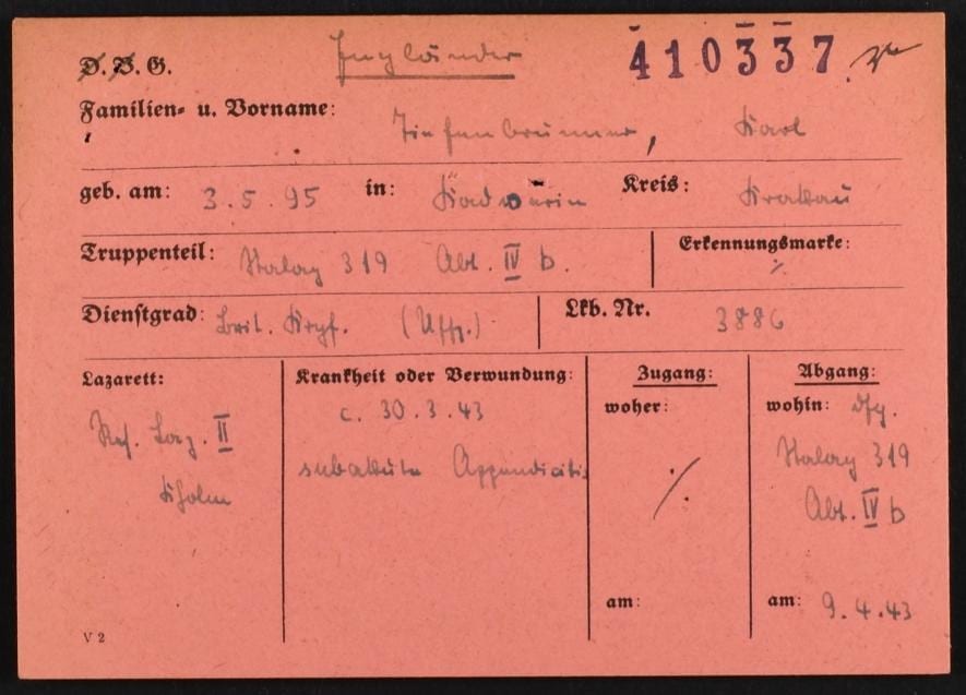 German Medical Record Card (Lazarettkarte) b