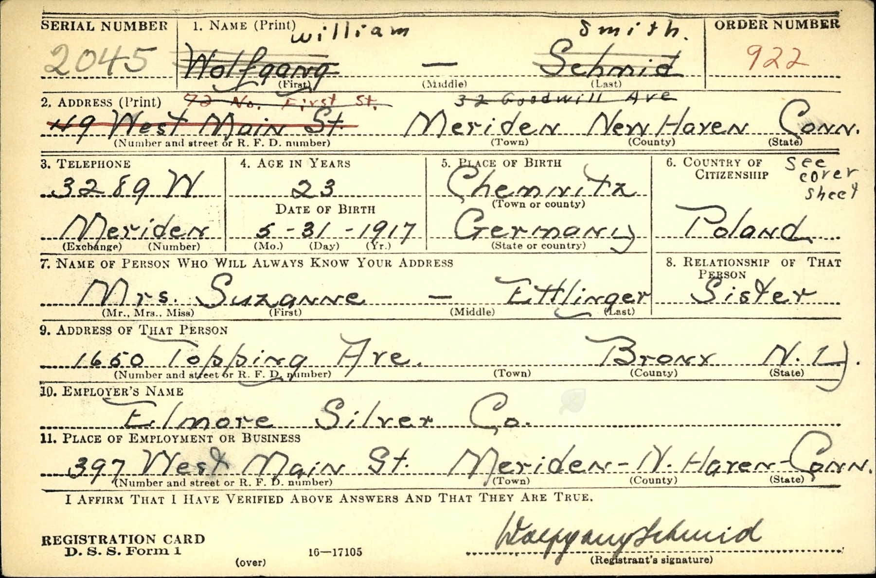 WWII Draft Registration Card