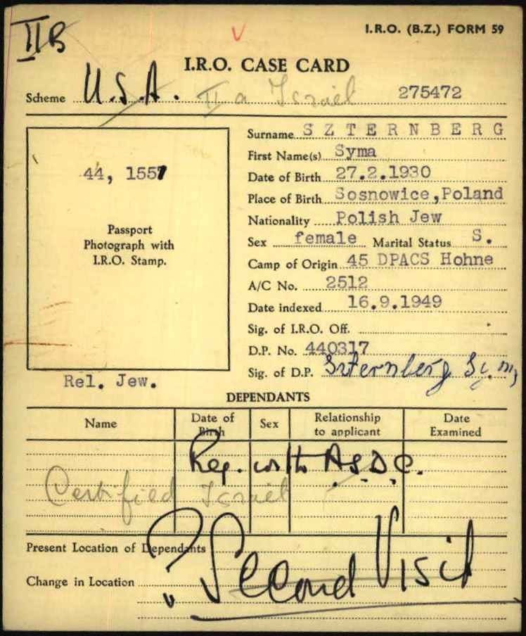 I.R.O. CASE CARD