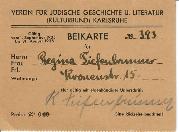 Association for Jewish History and Literature (Cultural Federation) Karlsruhe - front