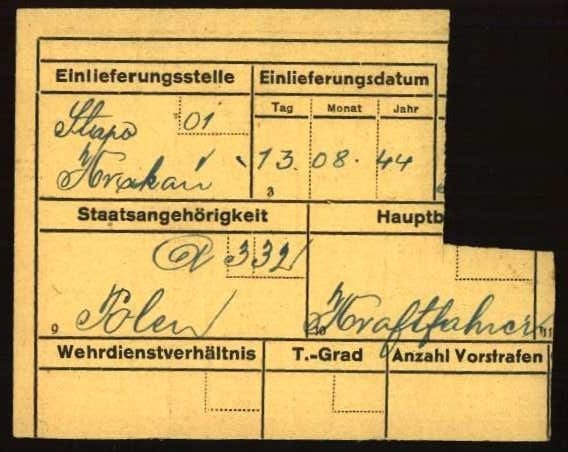 A German administrative card or index card - back