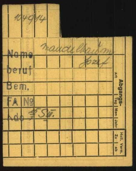 A German administrative card or index card front