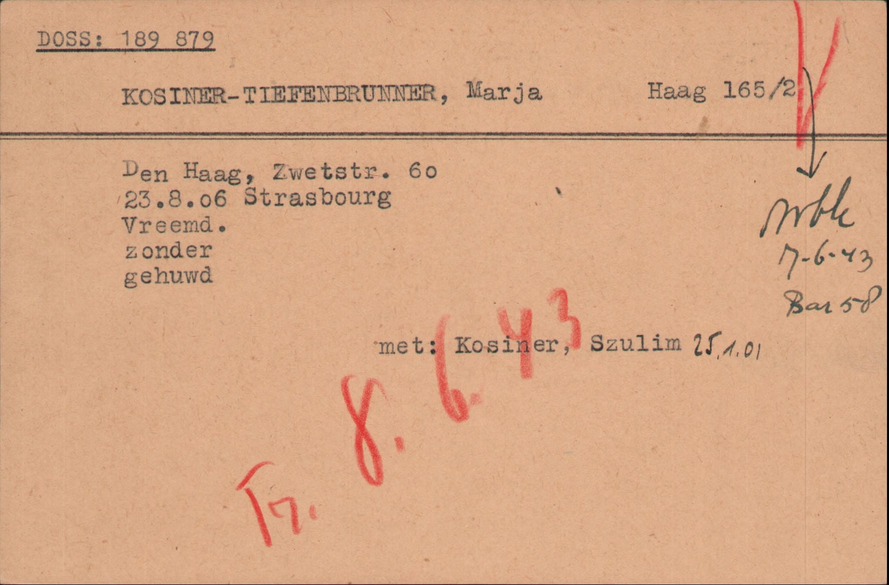 A master index card from the Westerbork Transit Camp
