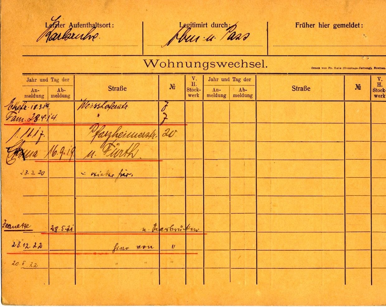 German residential registration card
