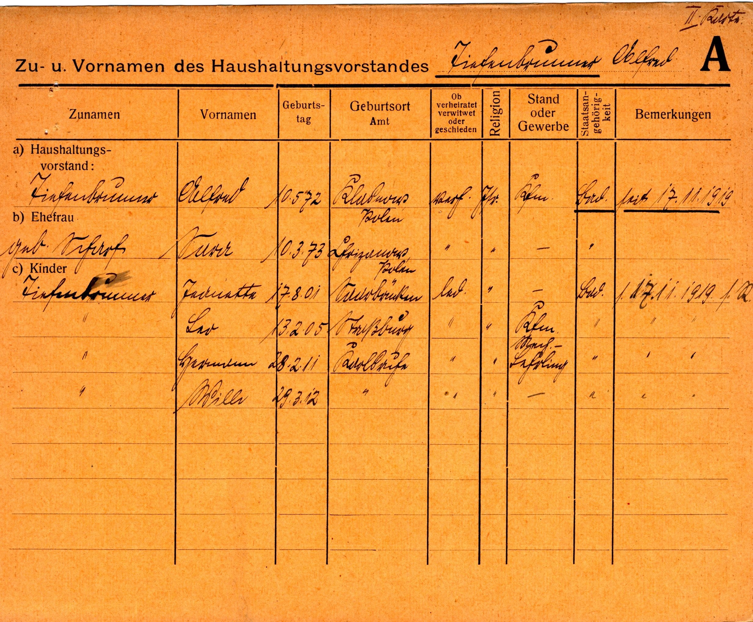 German household registration card