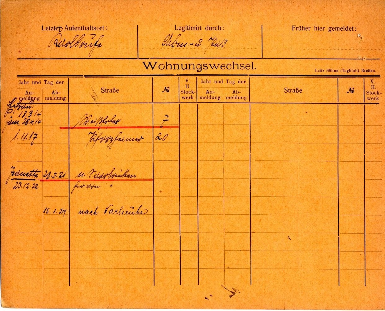 German residential registration card b