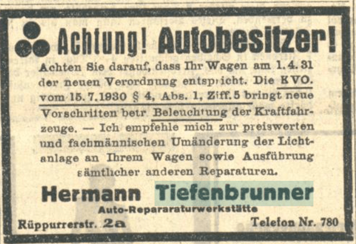 1931_Tiefenbrunner_Ad_Achtung-Autobesitzer_KVO-Lighting