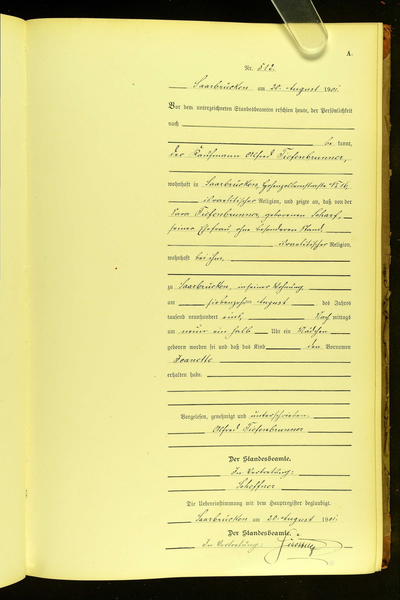 Jeanette birth record