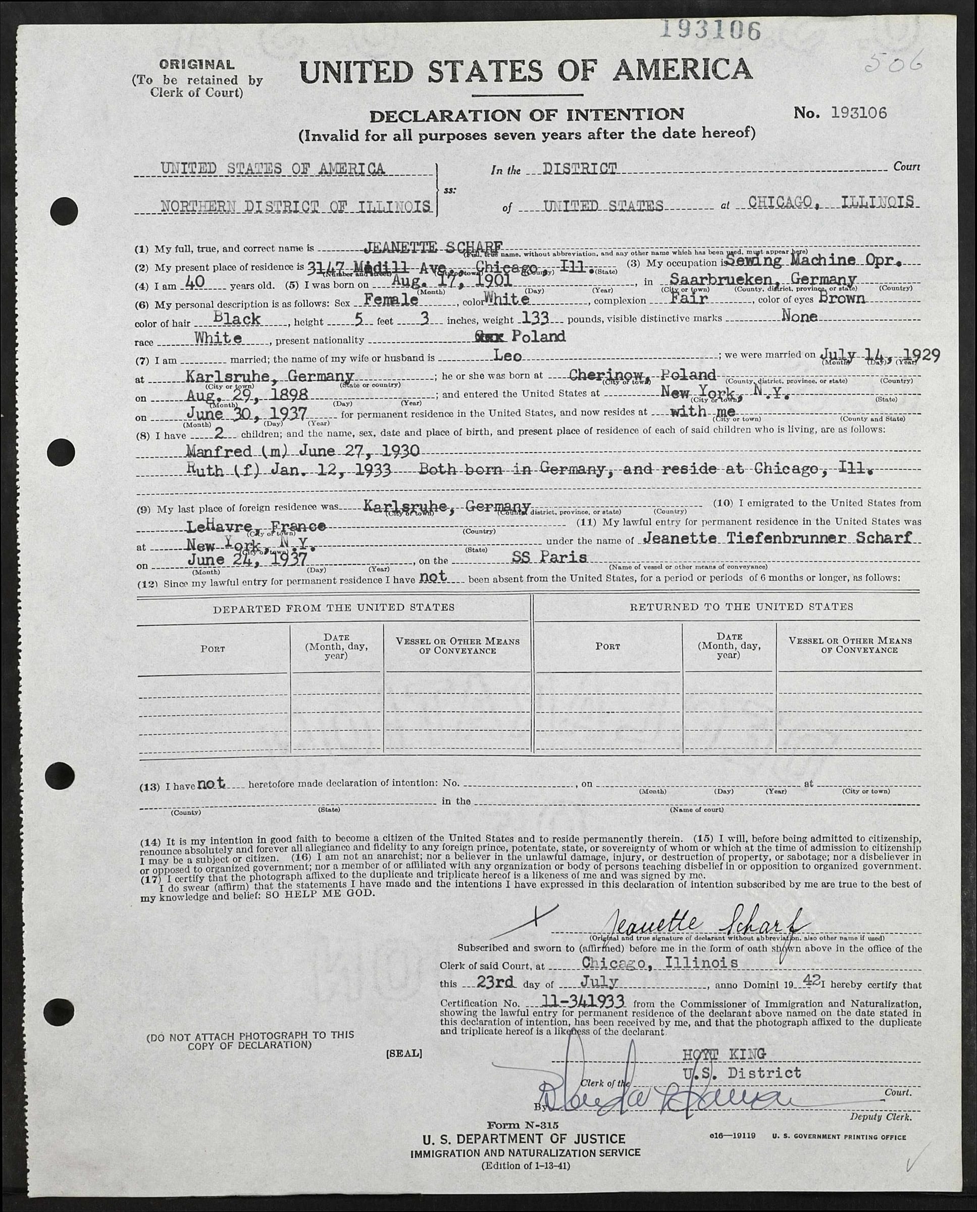 RG-21 | NAID 1224805 | Declarations of Intention