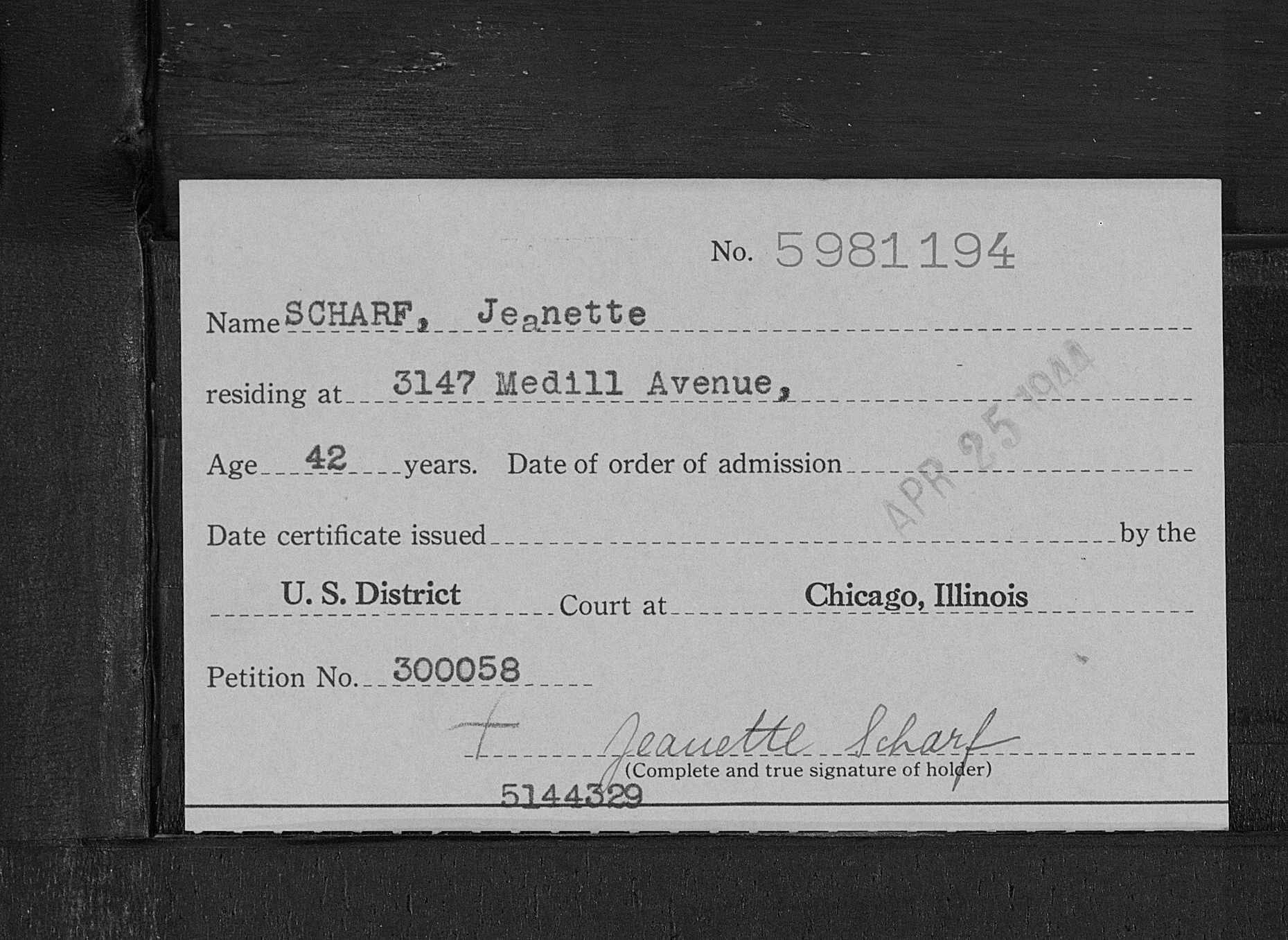Illinois, Northern District (Eastern Division), Naturalization Index - Jeanette Scharf