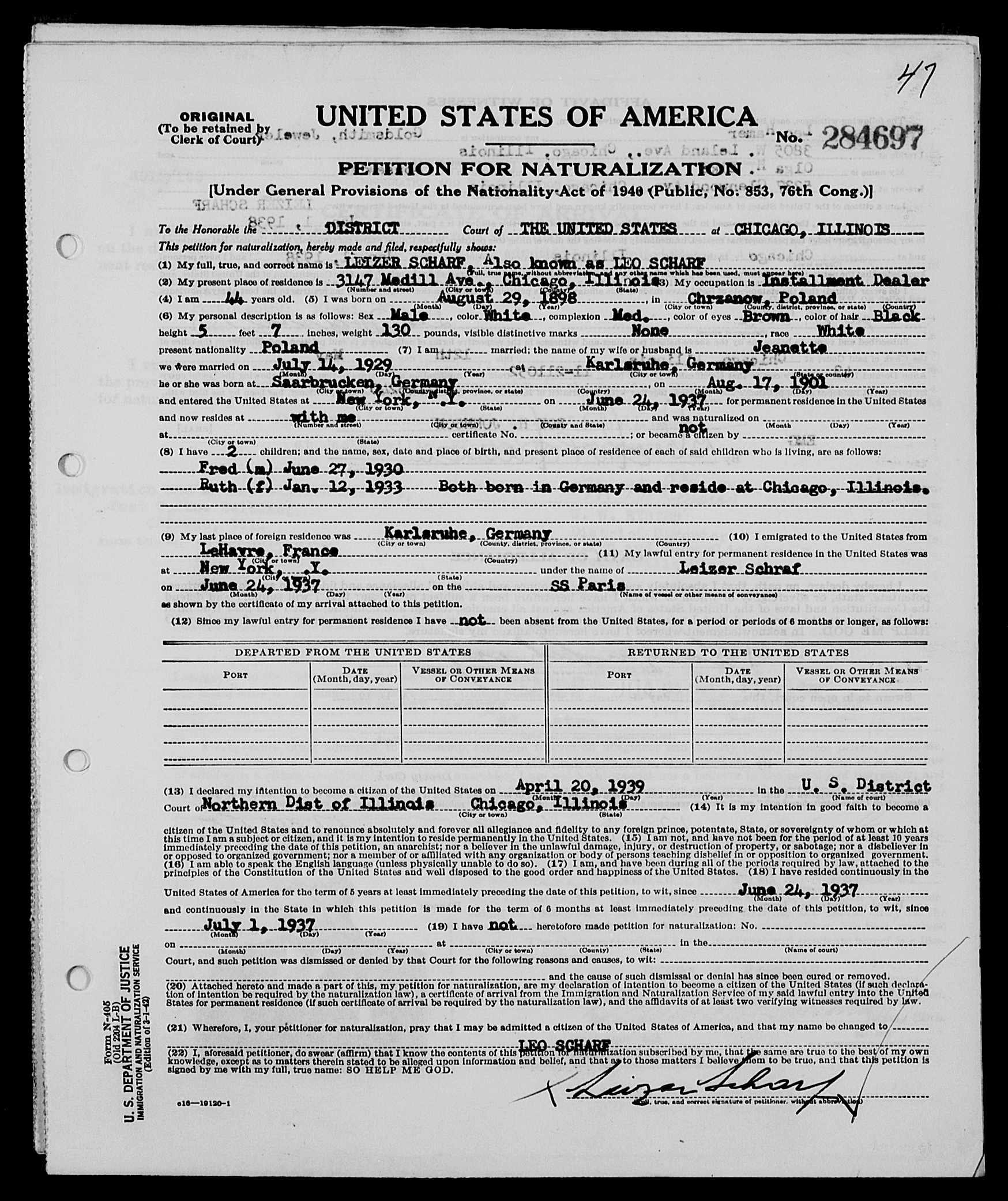 Petitions for Naturalization 1943 Leo