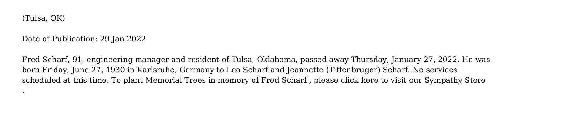 Fred's Obituary