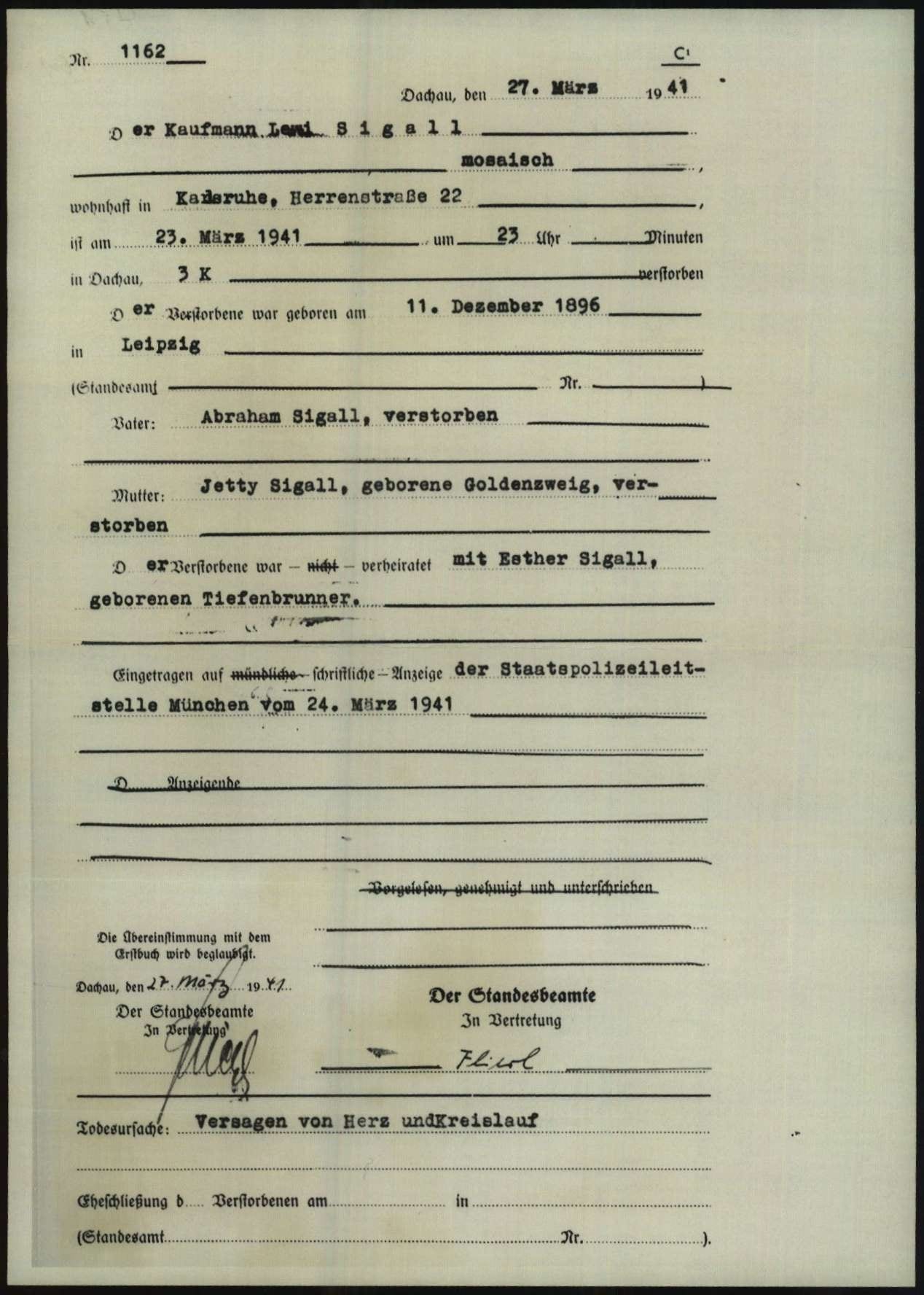 Sterbeurkunde (Death Certificate)