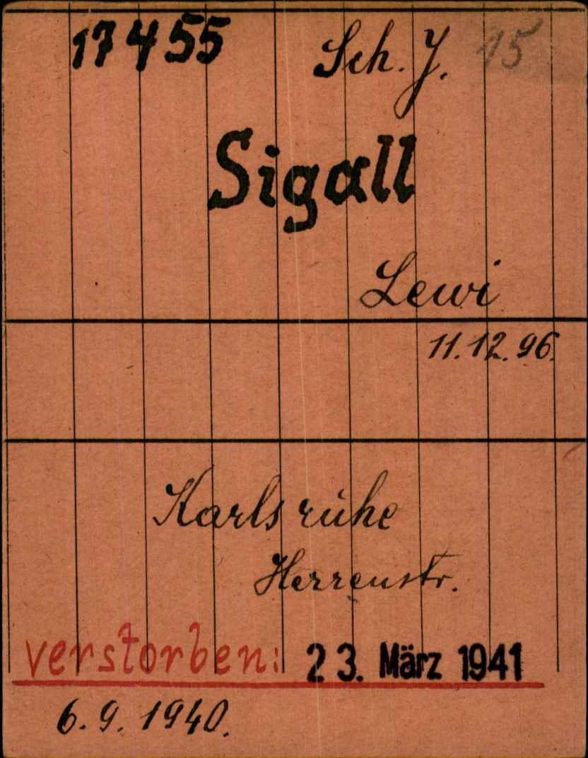Lewi Sigall’s official prisoner index card