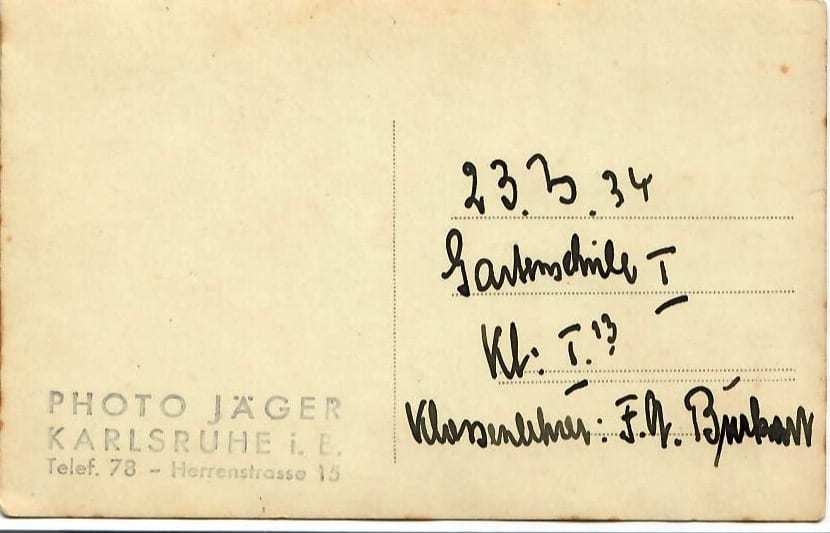 School Photo — Karlsruhe, 1933:34 back