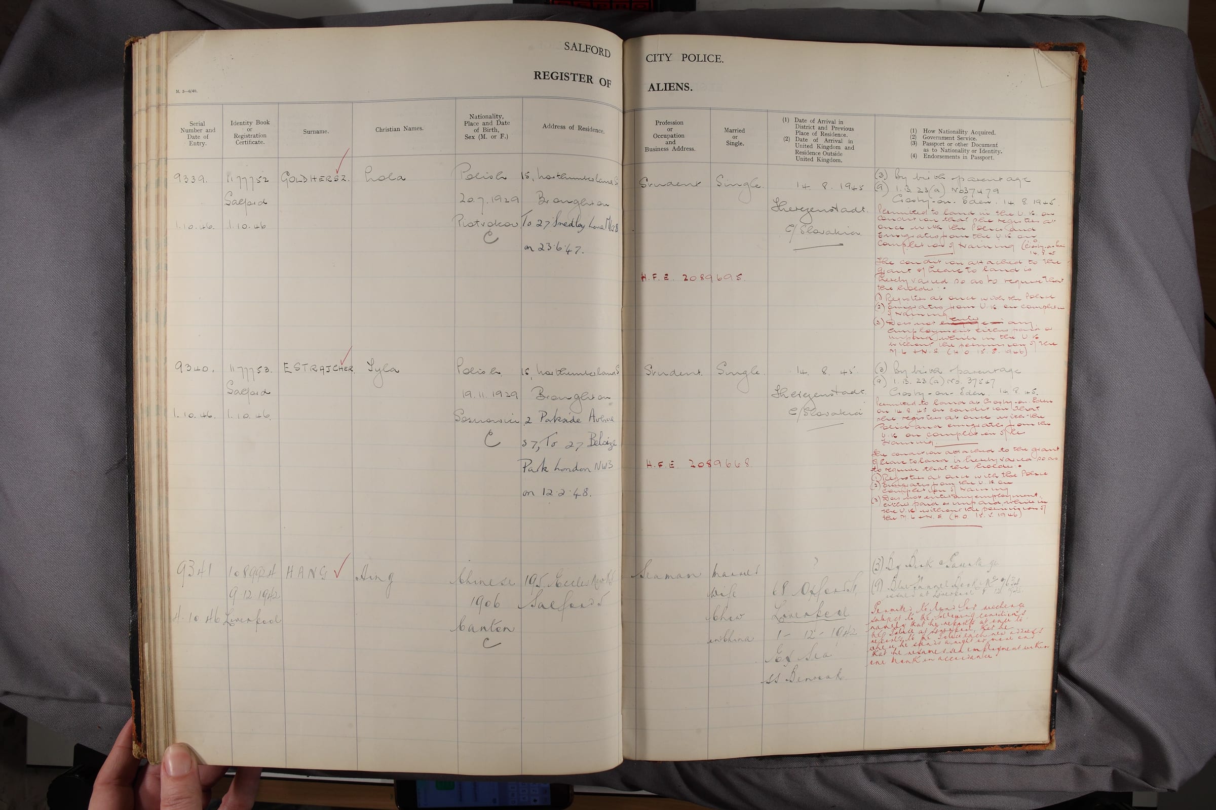 Salford City Police Register of Aliens