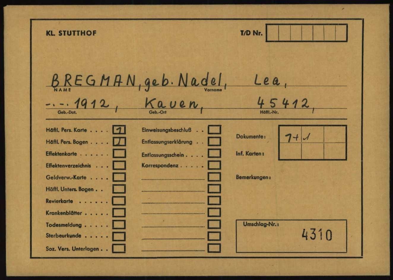 This is a prisoner registration card from KL Stutthof