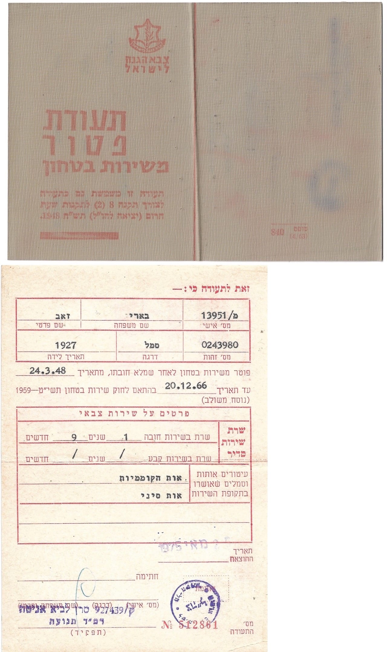 Israel Defense Forces (IDF) discharge certificate