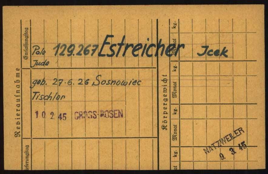 A medical/infirmary card