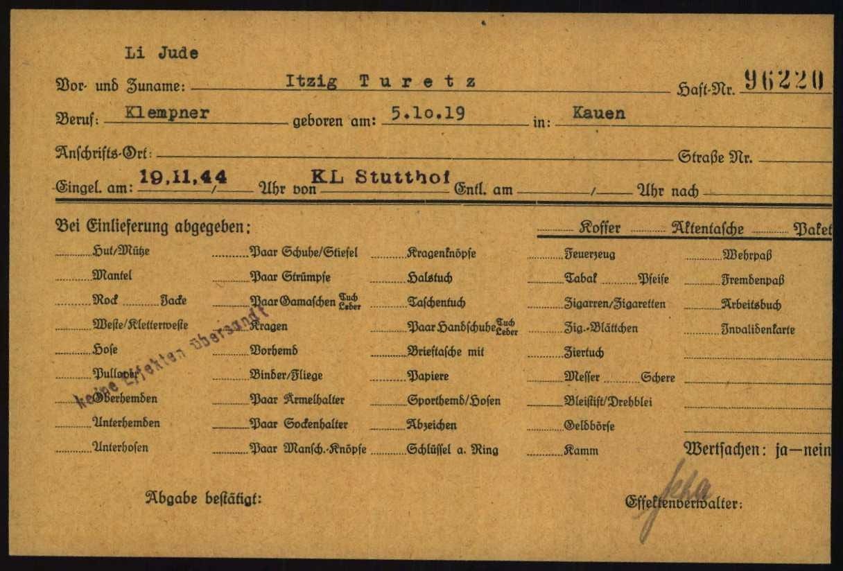 Personal property card