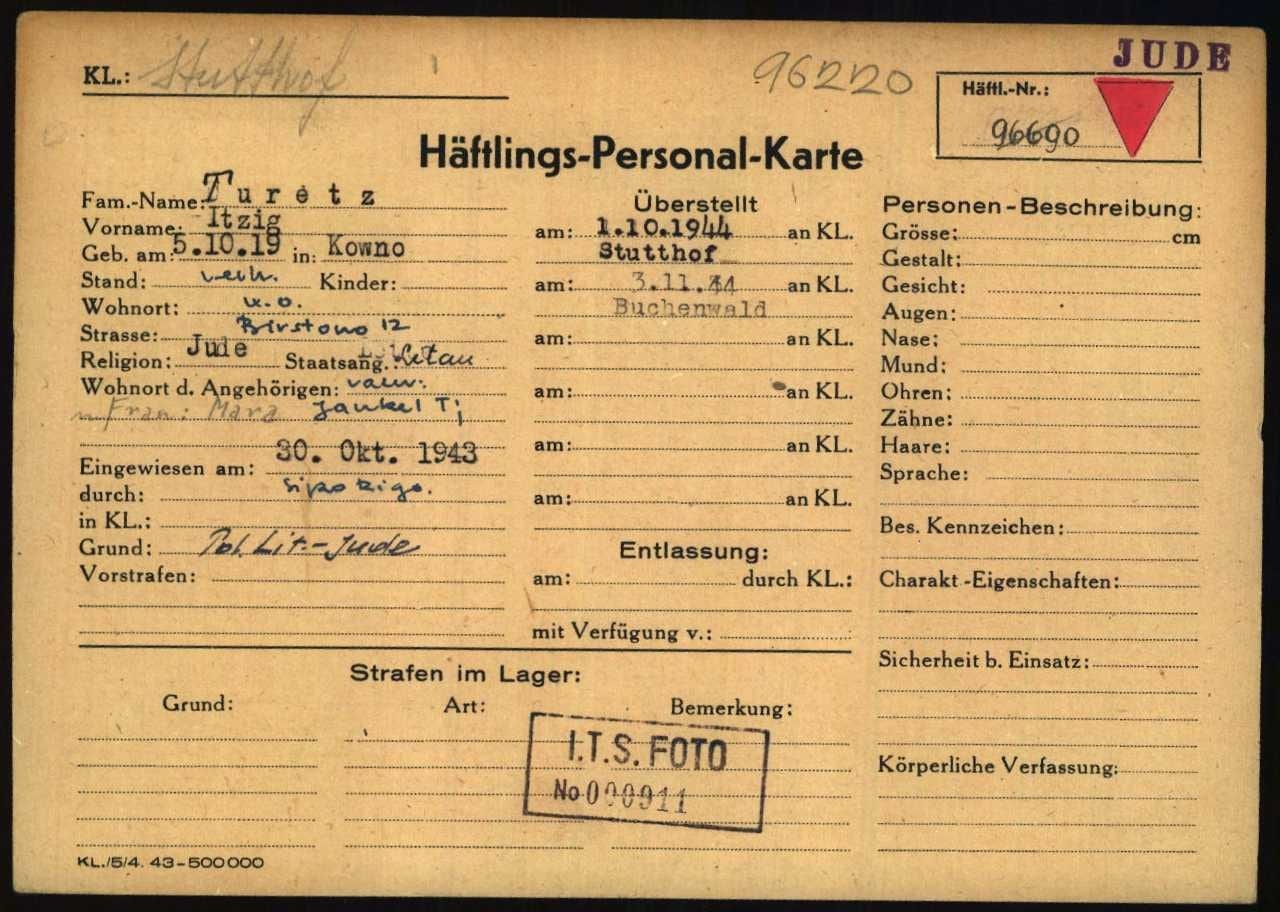 Prisoner personal card