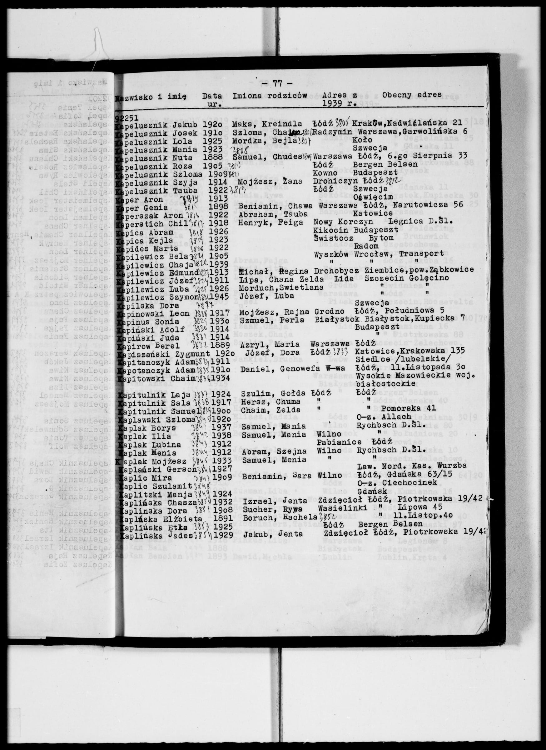 Alphabetical List of Survived Polish Jews, List number 3, Letter K