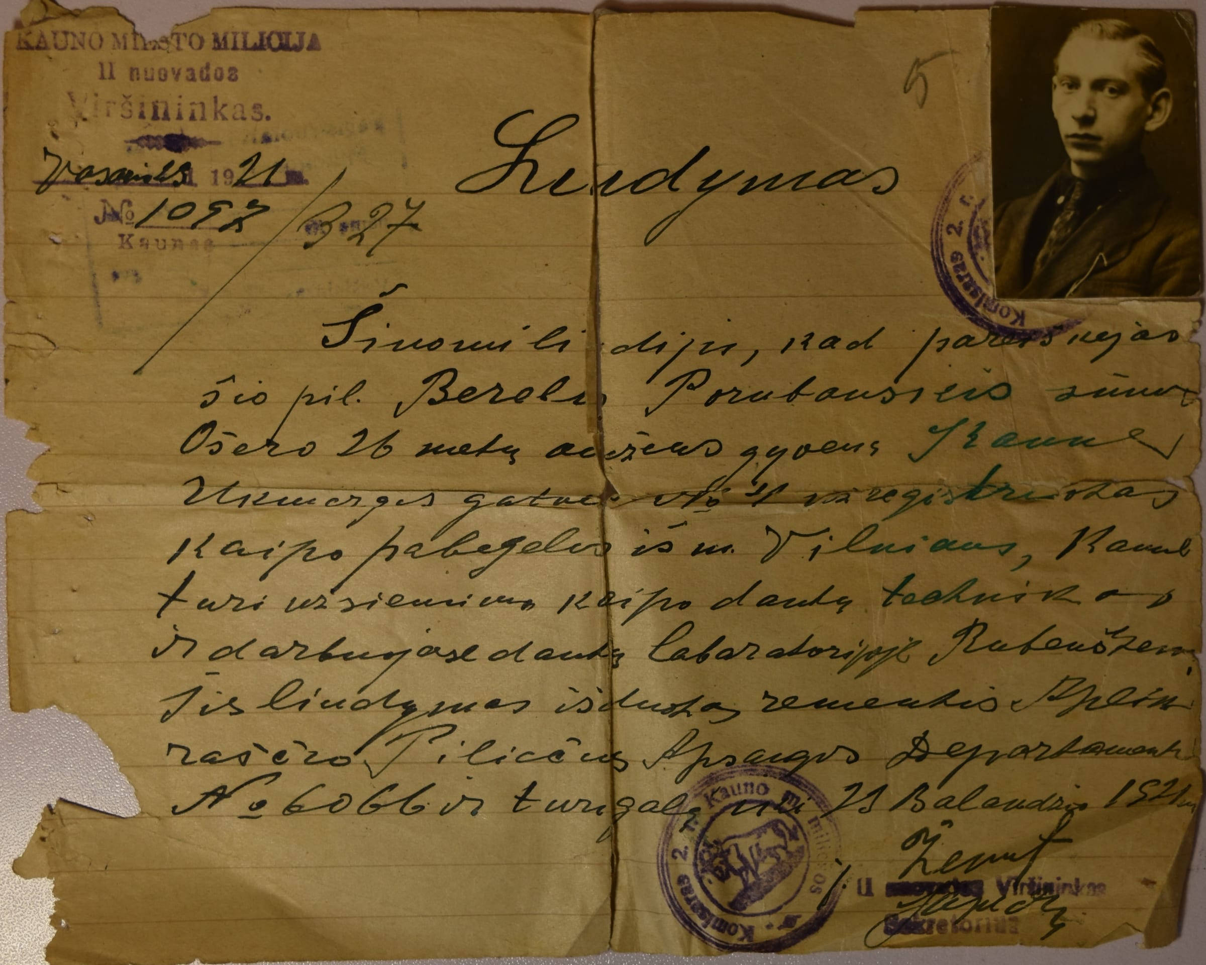 Official police certificate 19210227