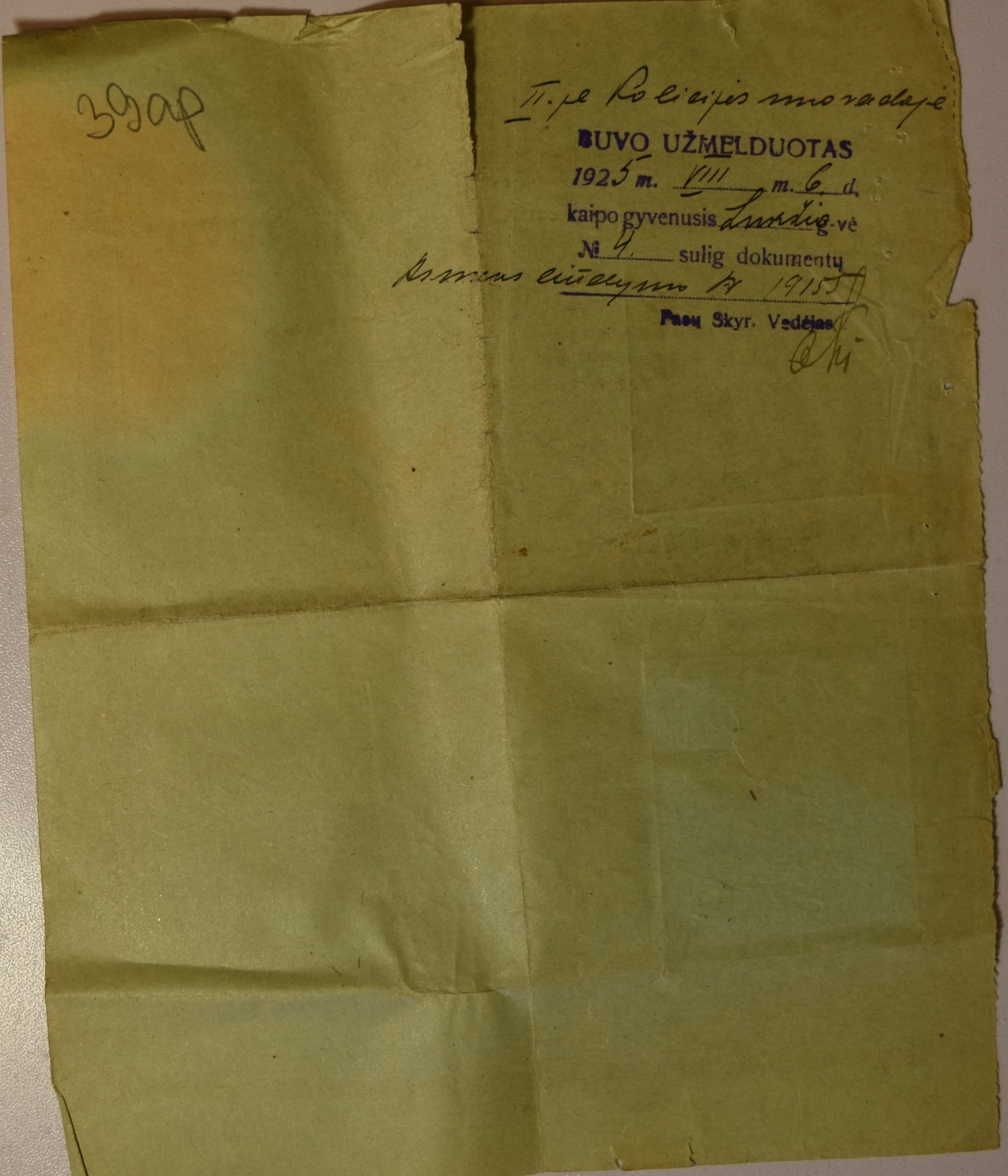 Residence Permit 19260322 Reverse