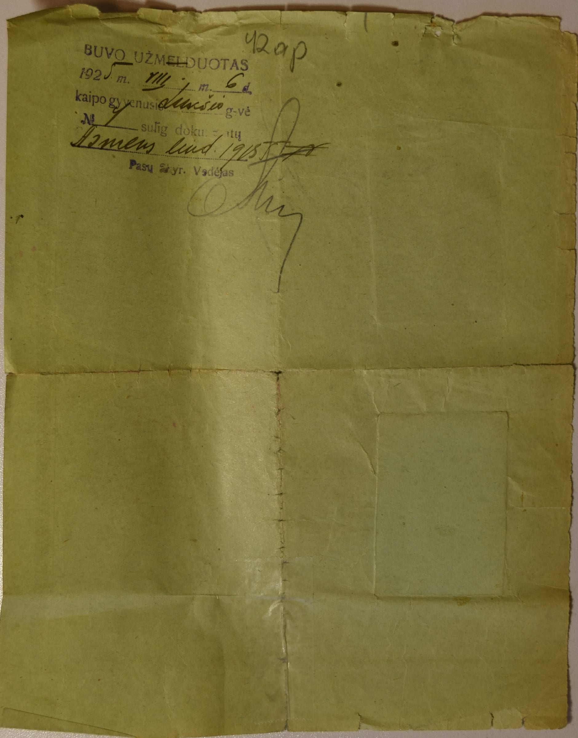 Residence Permit 19270322 Reverse