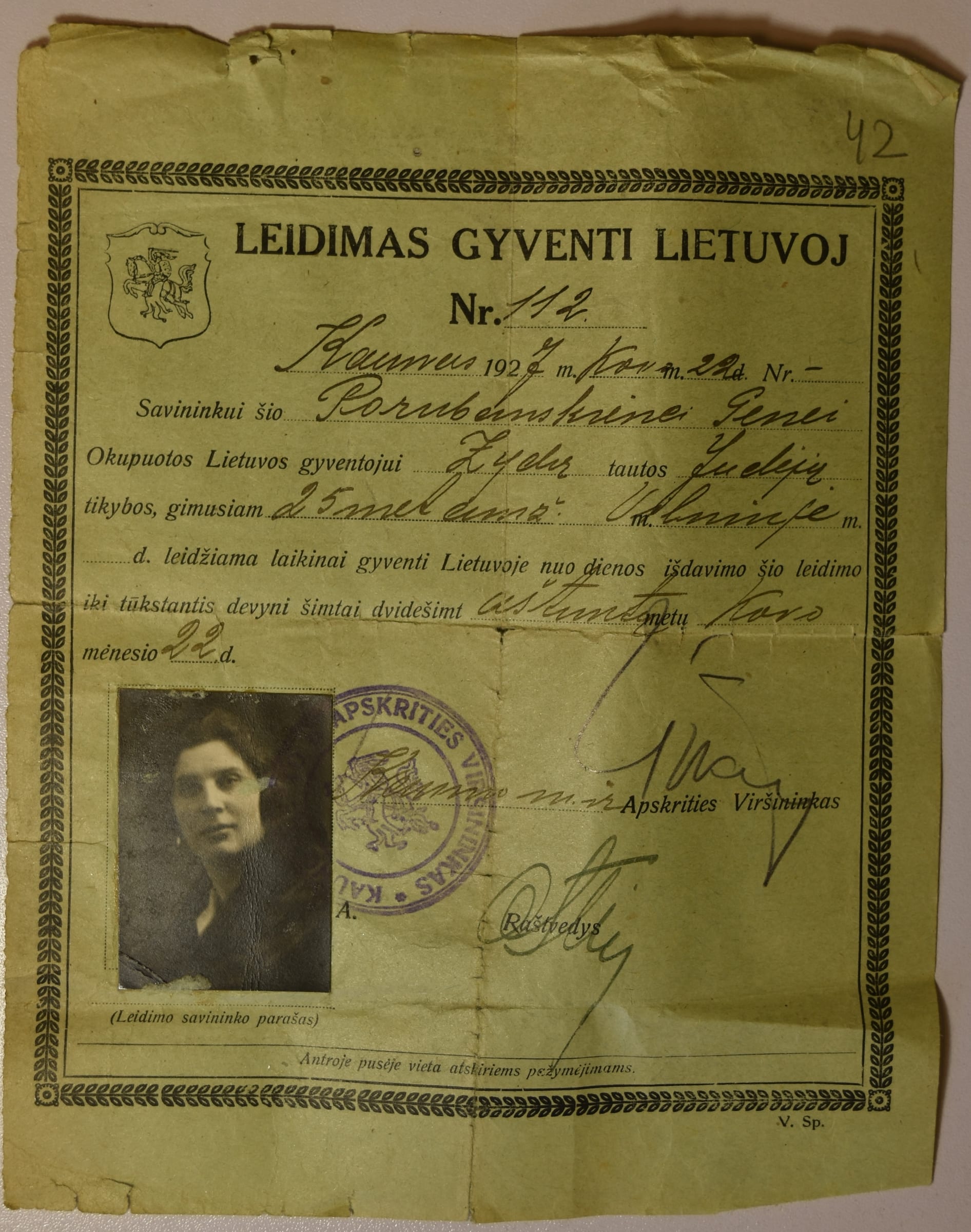 Residence Permit 19270322